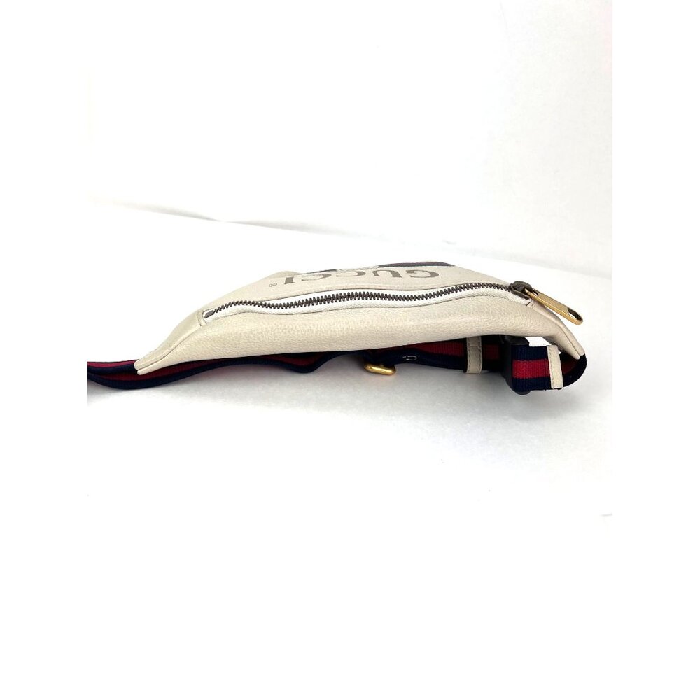 Gucci Logo White Leather Web Belt Sling Bag - Picture 10 of 12